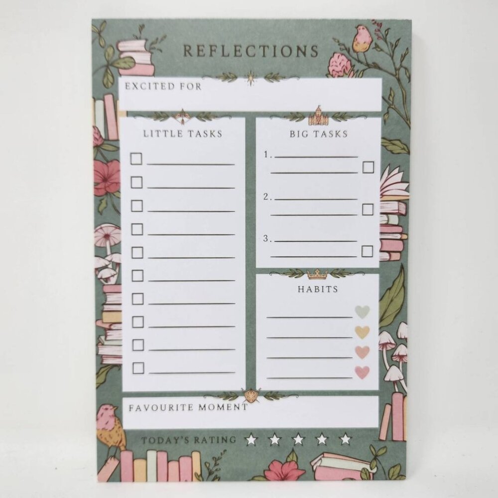 Reflections Daily Planner Notepad By Bluelyboo  8.5" x 5.5"  Green & Pink Floral